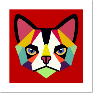 Geometric Cat Face Big Ears Posters and Art